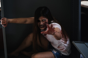 Zombie characters ghost woman horror halloween at nightmare concept.