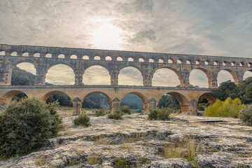 Fototapeta premium Pont du Gard, the ancient roman bridge in Provence, France.