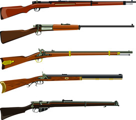 Rifle guns vector set etc, isolated on white background for book illustration - Vector