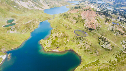 Beautiful aerial view of lakes of Bouillouses, Catalonia, Spain