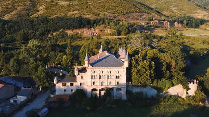 Fototapeta na wymiar Aerial view of Torre del Riu castle in Alp, Catalonia, Spain