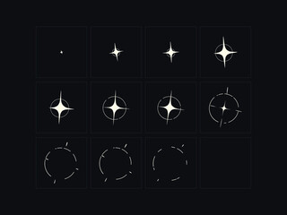Shine VFX animation frame. Shine effect for video games, cartoon, advertising video and motion design.  Hand drawn vector illustration.