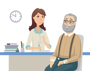 Senior man talking with a doctor - flat design style illustration