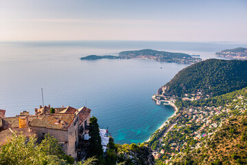 The coastal view of  Eze, the small town in Provence, France.