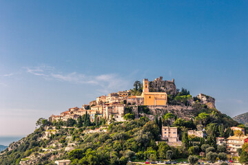 Fototapeta na wymiar Eze, a small and ancient town on top of mountains along the coast in Provence, France.