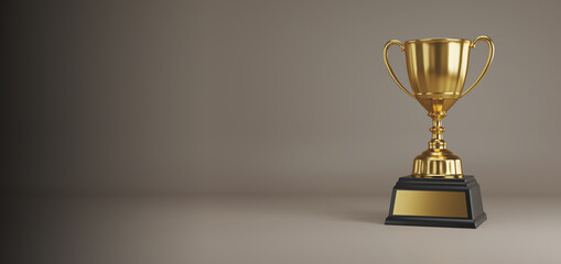 close up golden trophy award with copy space for text. 3d rendering.