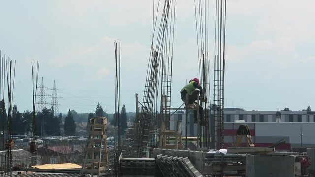 Construction site. Workers on the construction site of a residential building 