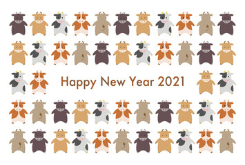 2021年丑年年賀状イラスト:色々な牛の模様 
