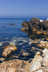 Beautiful view on a Black sea coast with mountains and blue sky