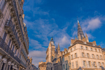 Street view of old town Dijon, in France.