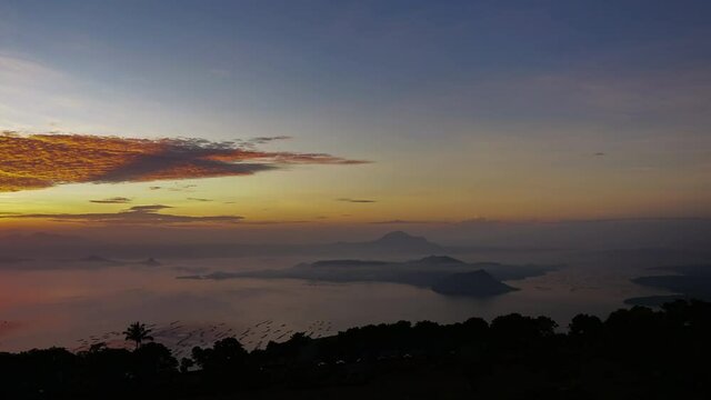 Time lapse of stunning sunrise over Taal Volcano caldera, Tagaytay, Philippines
