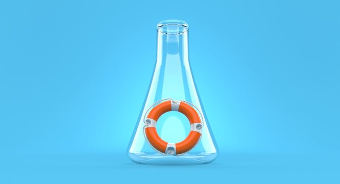 Life buoy inside chemistry flask