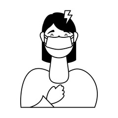 young woman wearing medical mask with headache