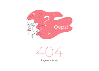 Page 404. Link to non-existent page. Female face drawn in one line.