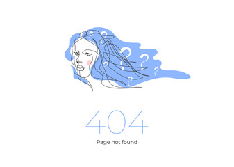 Page 404. Link to non-existent page. Female face drawn in one line.