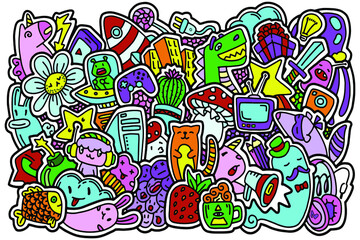 Vector illustration. Hand drawn doodle.  Computer games and cartoon characters. Illustration for a children's book.
