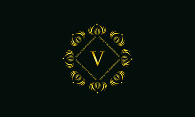 Exquisite round monogram with the letter V. Golden creative logo on a dark background. Vector illustration of business, cafe, office, restaurant, heraldry.