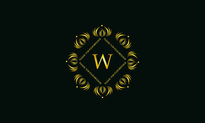 Exquisite round monogram with the letter W. Golden creative logo on a dark background. Vector illustration of business, cafe, office, restaurant, heraldry.