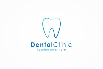 Dental Clinic Logo. Blue Linear Shape Tooth Symbol isolated on White Background. Usable for Dentist, Dental Care and Medical Logos. Flat Vector Logo Design Template Element