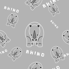 Rhino seamless pattern, Cute Rhino on gray background.	