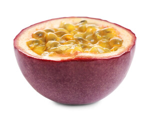 Half of tasty fresh passion fruit (maracuya) isolated on white