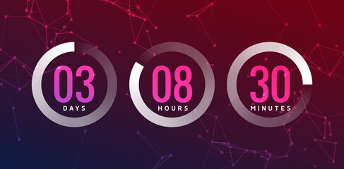 Time countdown clock timer circle number. Stopwatch vector count counter digital ui modern timer