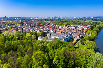 Aerial view of Rumpenheim Castle, Offenbach, Hesse, Germany