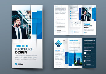 Blue Trifold Brochure Layout with Rectangle Elements
