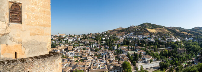 Fototapeta na wymiar Albayzin district of Granada, Spain, from the towers of the Alhambra