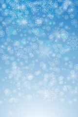 Naklejka na ściany i meble Winter snowfall on a blue background. Cold winter. Christmas and New Year background. White snowflakes on a blue background