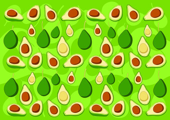 avocado fruit and half isolated colorful pattern design background illustration vector 