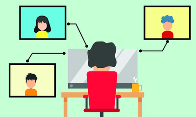 Online Class. Stay School Learn Study from Home via Video Conference Call During Coronavirus COVID-19 Pandemic Outbreak Closure Display on Screen. Emergency School, College & Course.