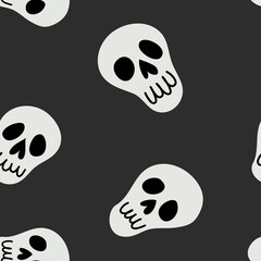Vector seamless pattern of cute doodle sculls. Halloween simple background