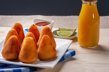 .Portion of coxinha. Appetizer of Brazilian cuisine served in bars and parties.
