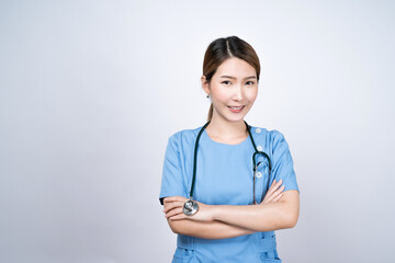 Asian female nurse isolated on white background, Concept of medical and health care.