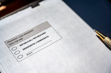 Blank ballot with a pen for president in the 2020 election