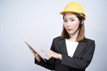Asian female engineer, Isolated on white background.