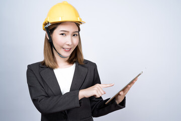 Asian female engineer, Isolated on white background.