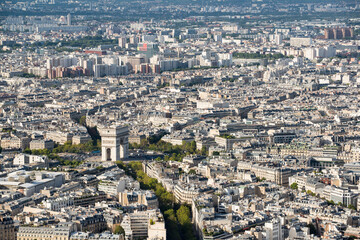 PARIS - AUGUST 27 2012: The Triumphal Arch seen from the Eiffel Tower.