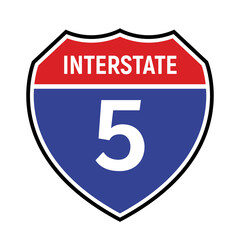 5 route sign icon. Vector road 5 highway interstate american freeway symbol