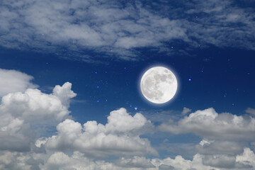 Naklejka na ściany i meble Full Moon With Cloud In Starry Night. Romantic concept.