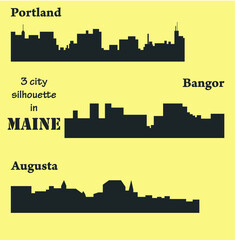 Set of 3 City silhouette in Maine