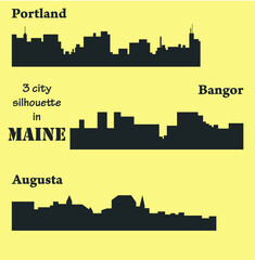 Fototapeta premium Set of 3 City silhouette in Maine