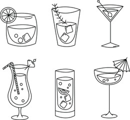 set of different drinks cocktails
