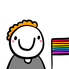 Man cheerful holding liberty rainbow flag homosexual symbol