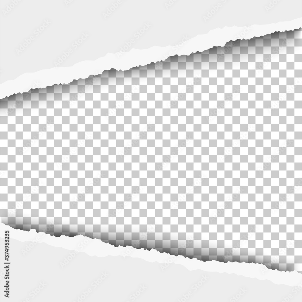 Poster torn, snatched window in sheet of white paper. vector template paper design.