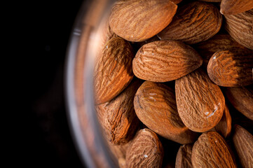 Macro shot of raw almonds.