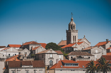 Obraz premium Mediterranean town island Korcula, Croatia. Summer day in adriatic Korcula port.