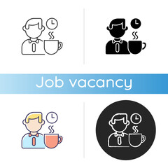 Coffee break icon. Linear black and RGB color styles. Office worker drinking hot energy drink in personal time. Corporate rest, break from work, relaxation. Isolated vector illustrations