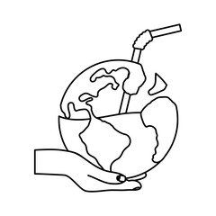 hand lifting world planet earth with straw water day icon